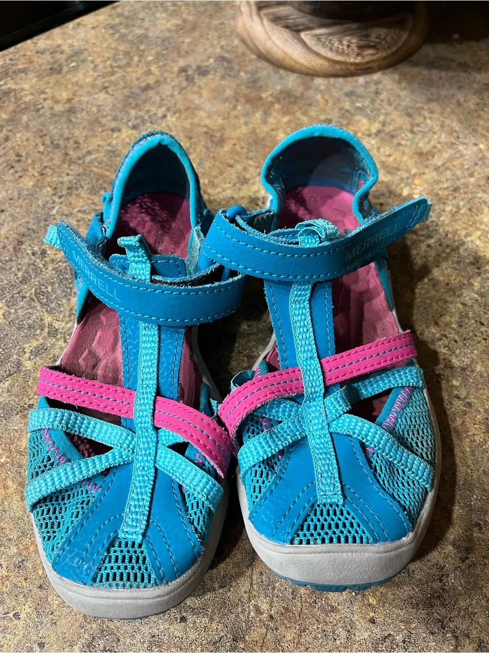 Merrell Girls Kids Blue Pink Closed Toe Sport Water Sandals Size 12